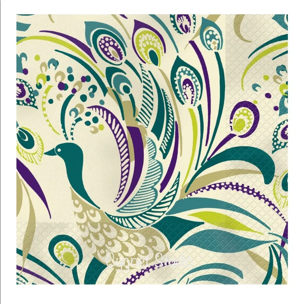 Elise Two (2) INDIVIDUAL Peacock Swirl DECOUPAGE Cocktail Napkins (659352)